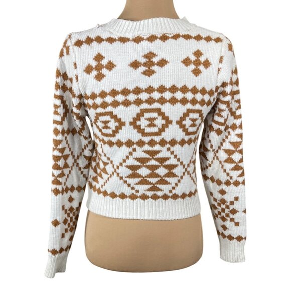 Altar'd State Cropped Sweater Tribal Print Size S Small Gold Cream - Picture 3 of 8